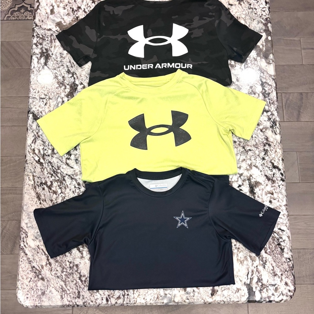 Under Armour Kids' Black Camo, bright yellow, and Columbia Navy Dallas Cowboys
